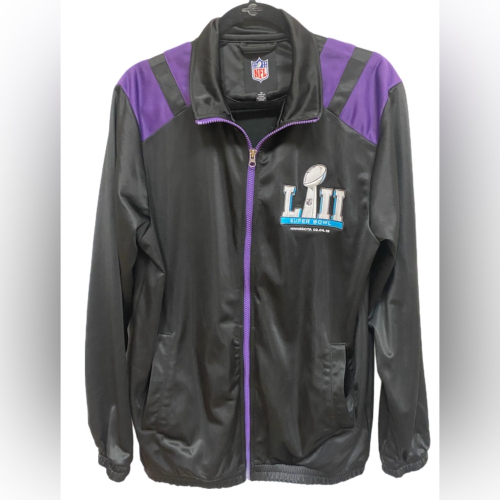 SUPER BOWL size Medium Men JACKET NFL LII Black Purple Active Full Zip